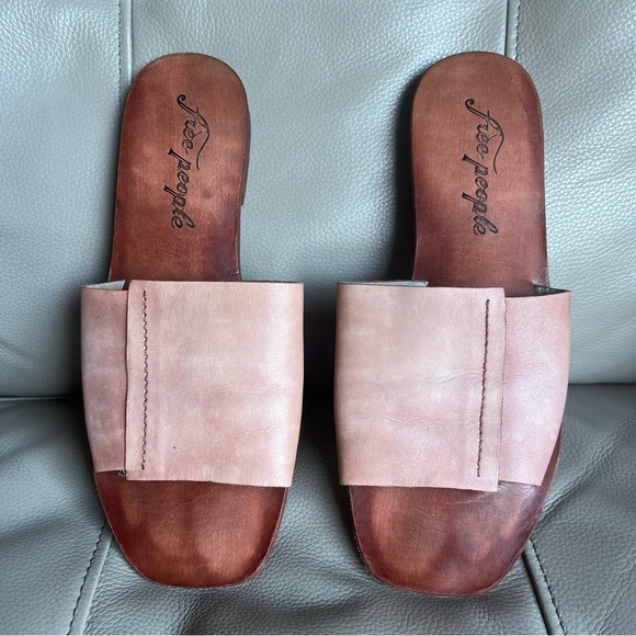 Free People Verona Slide Sandal Size 40 9 Watermelon Leather Slip On Pink Flats - Picture 2 of 12